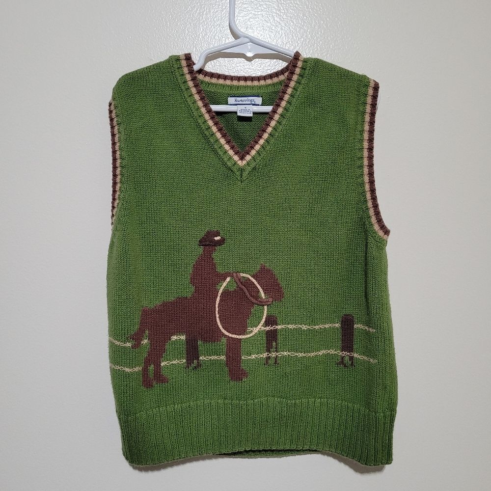 Vintage Hartstrings Green‎ Cowboy Western Knit Sweater Vest